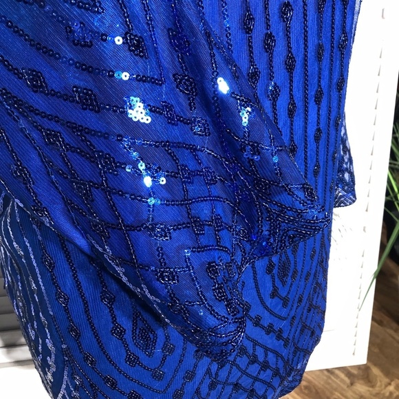 Bob Mackie Wearable Art Sequined Mesh Tunic Dress Royal Blue 3X - Picture 9 of 11